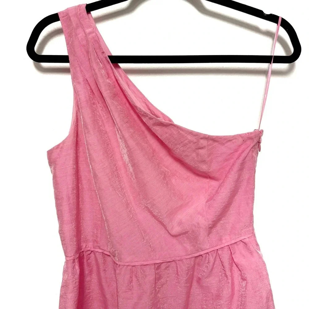 EUC J. Crew Bubblegum Pink One-Shoulder Linen Bubble Mini Cocktail Dress - Picture 3 of 7